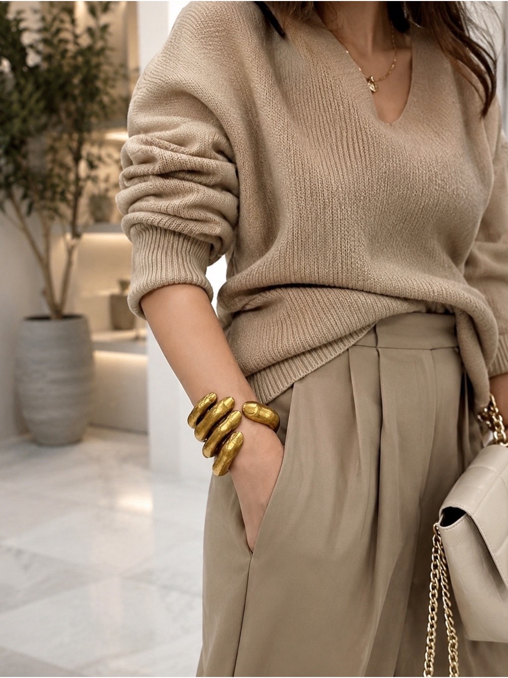Vintage Sculptural Gold Tone Wrap Cuff Bracelet | Statement Modernist Jewelry